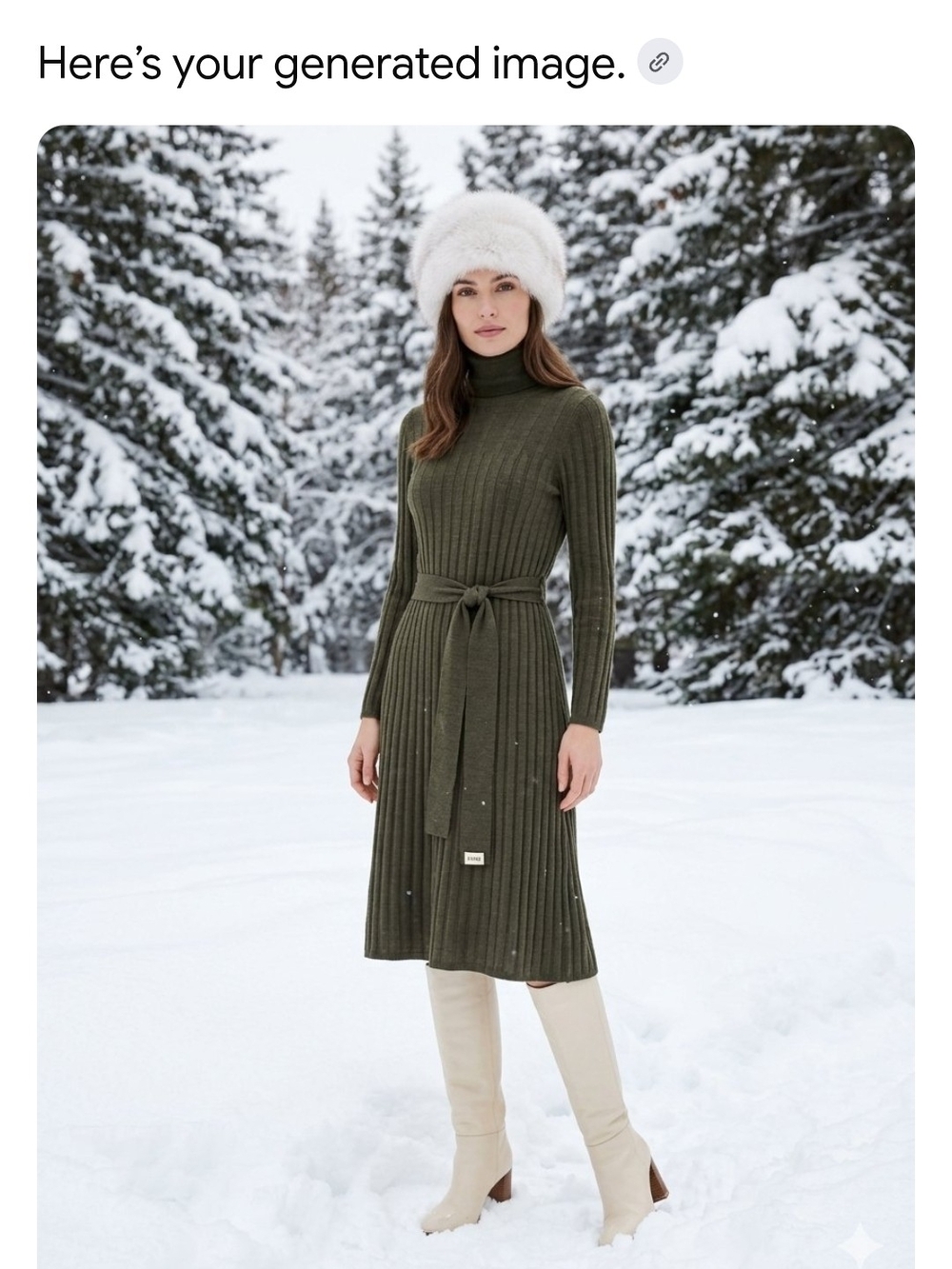 Ribbed Turtleneck Midi Dress with Self-Tie Waist in Olive